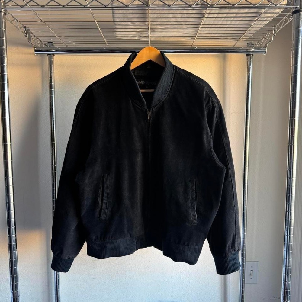 Vintage 90s Santa Fe Black Genuine Leather Bomber Jacket Workwear Style